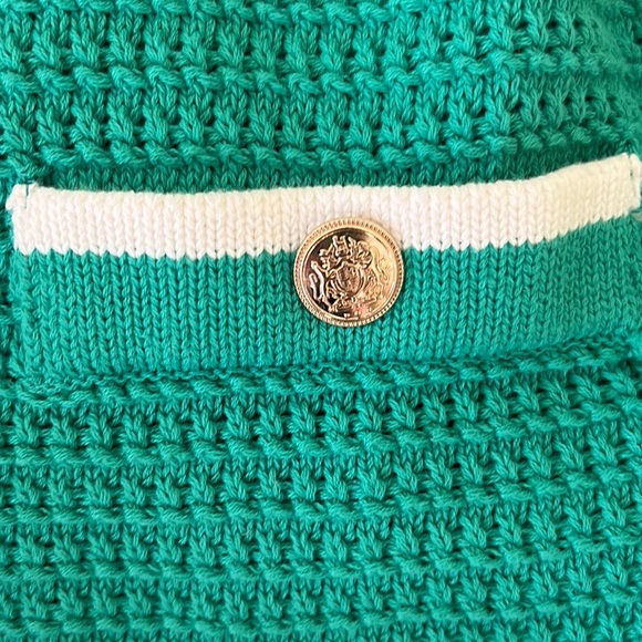 Nicole Miller Green & White Gold Crest Button Cropped Knit Cardigan - S - Picture 8 of 11